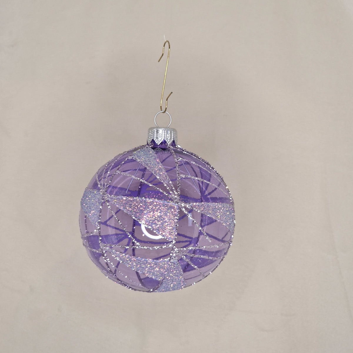 8cm transparent lila med mönster i glitter - Julstämning.se