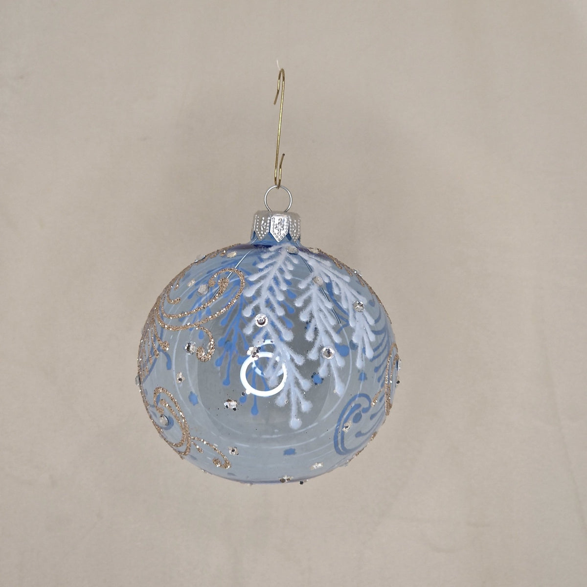 8cm transparent himmelsblå med glittermönster och kvistar i sammetstyg - Julstämning.se