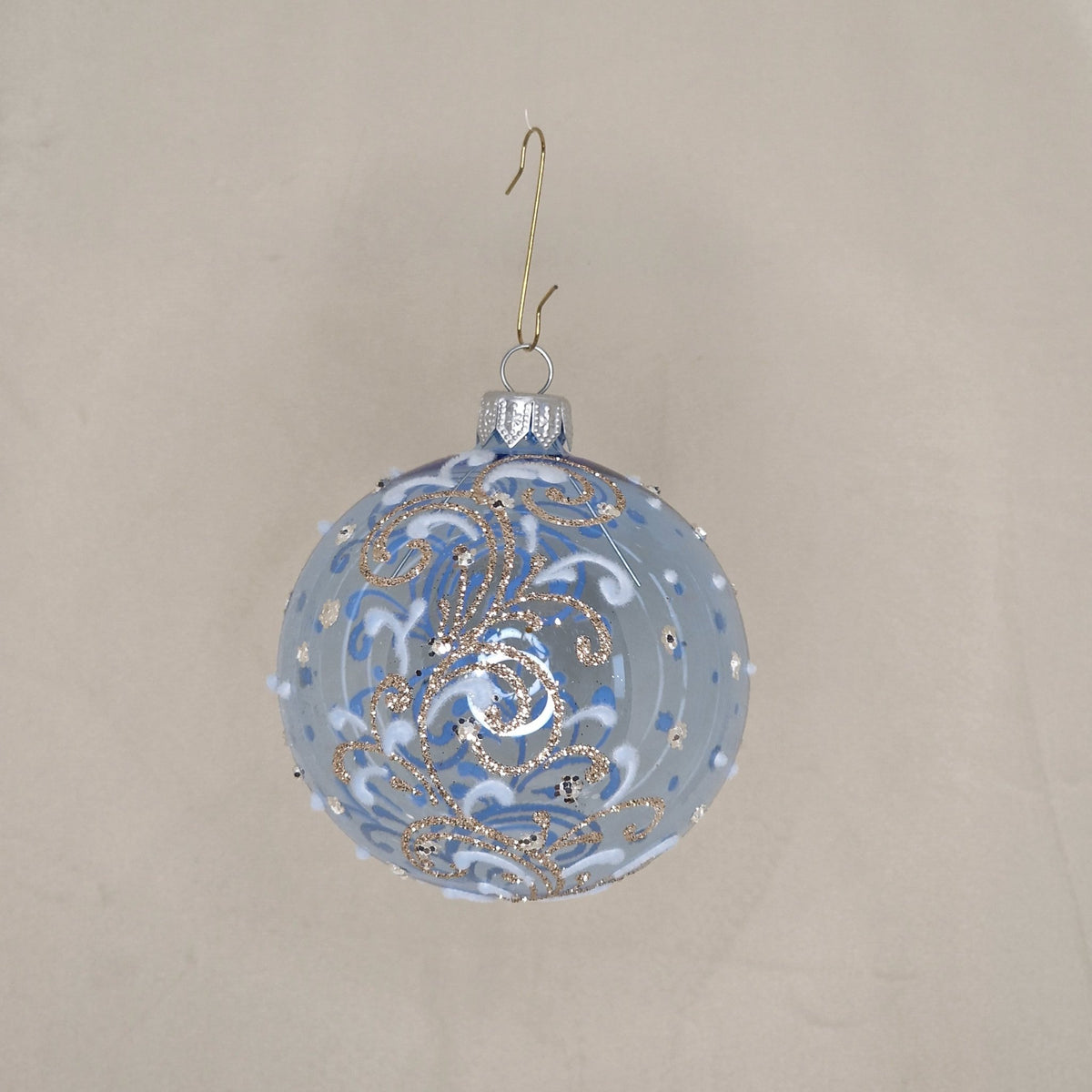 8cm transparent himmelsblå med glitterkvistar och kvistar i sammetstyg - Julstämning.se