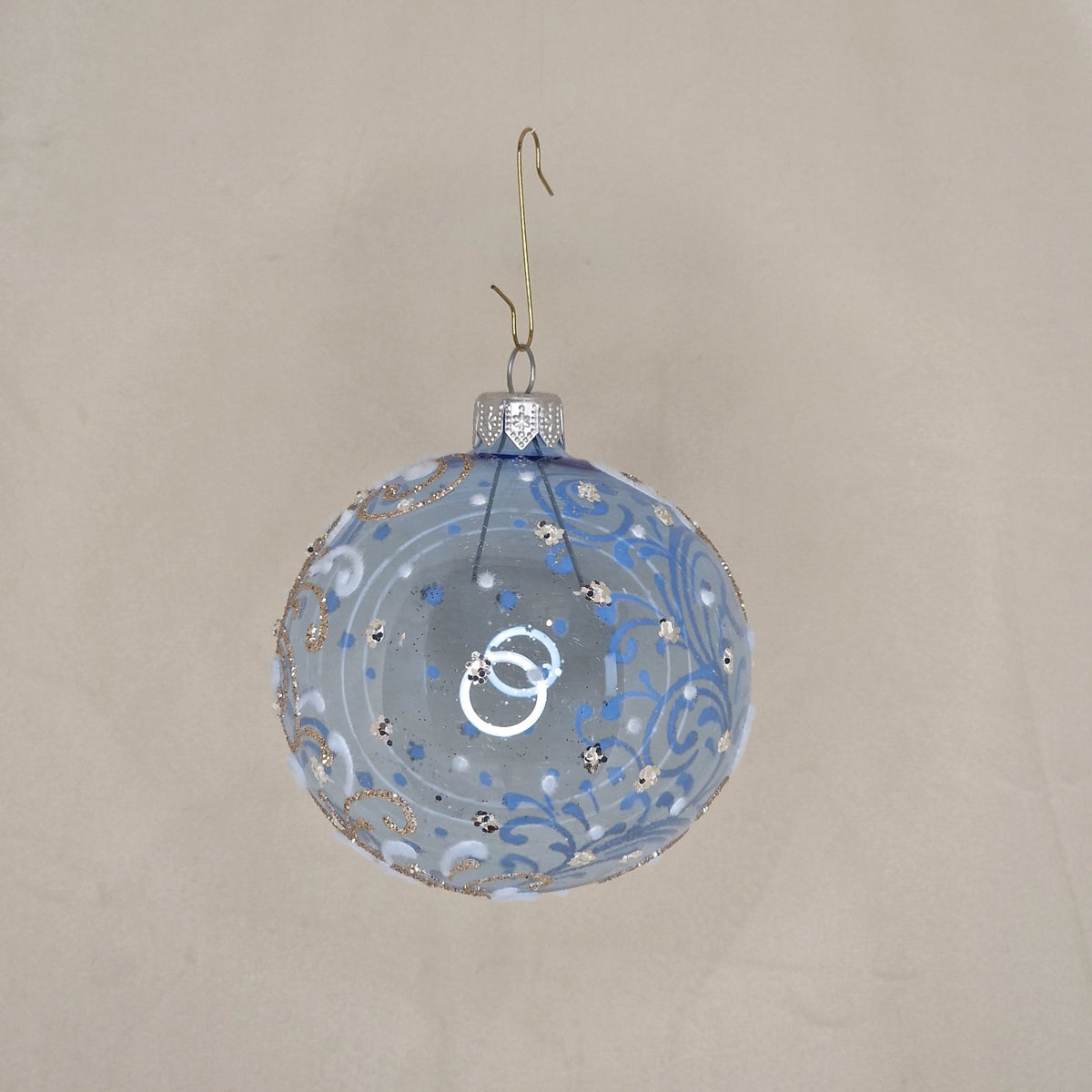 8cm transparent himmelsblå med glitterkvistar och kvistar i sammetstyg - Julstämning.se