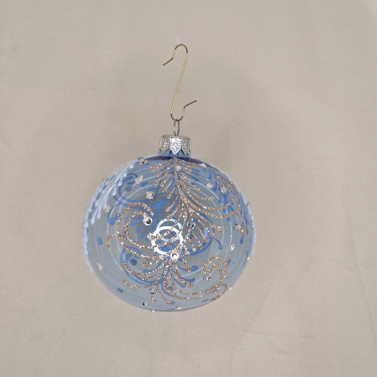 8cm transparent himmelsblå med glittermönster och kvistar i sammetstyg - Julstämning.se