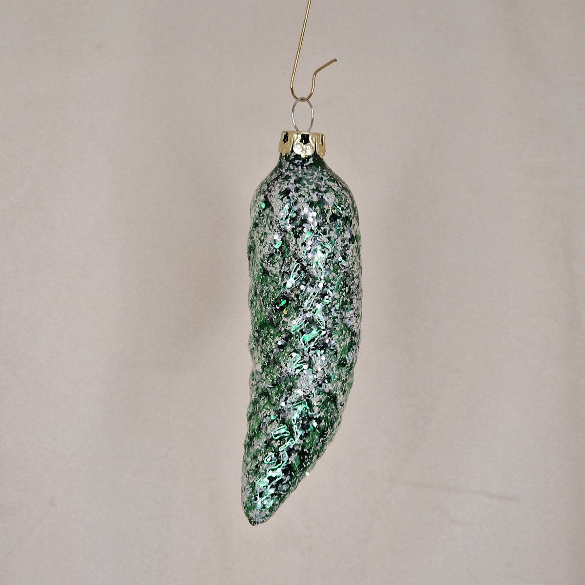 11cm dekorerad grön kotte med glitter - Julstämning.se