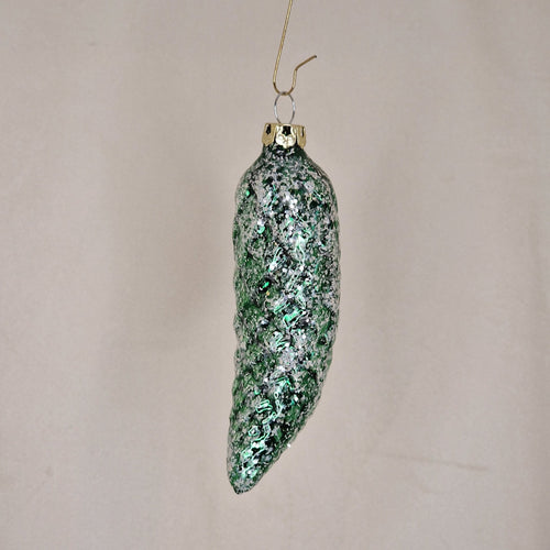 11cm dekorerad grön kotte med glitter - Julstämning.se