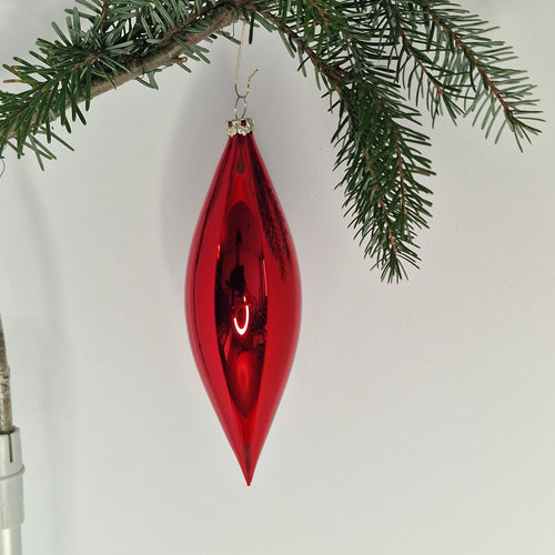 15cm glansig olivformad kula i klarrött - Julstämning.se