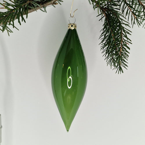 15cm transparent olivformad kula i grönt - Julstämning.se