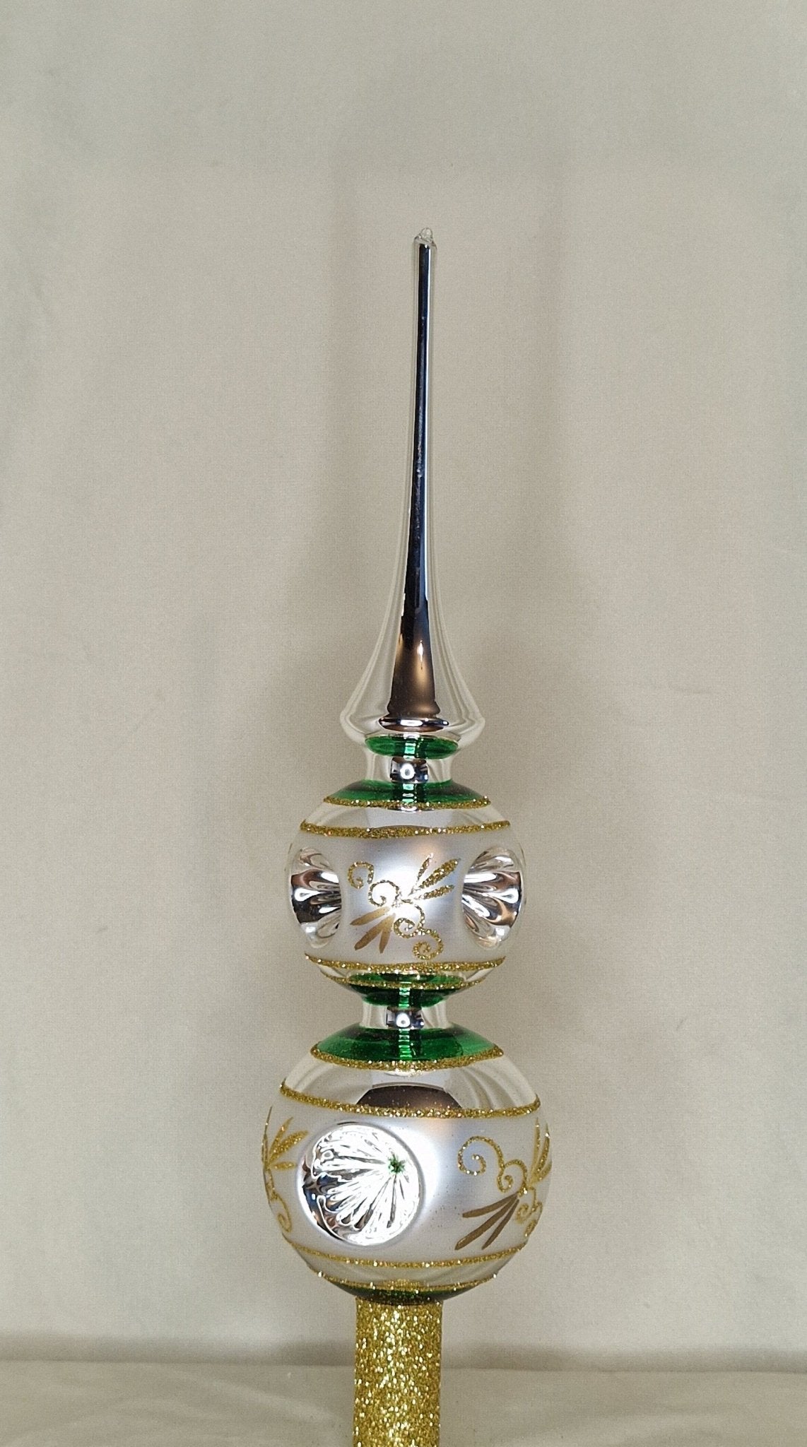 30cm spira i silver, grönt och guldglitter - Julstämning.se