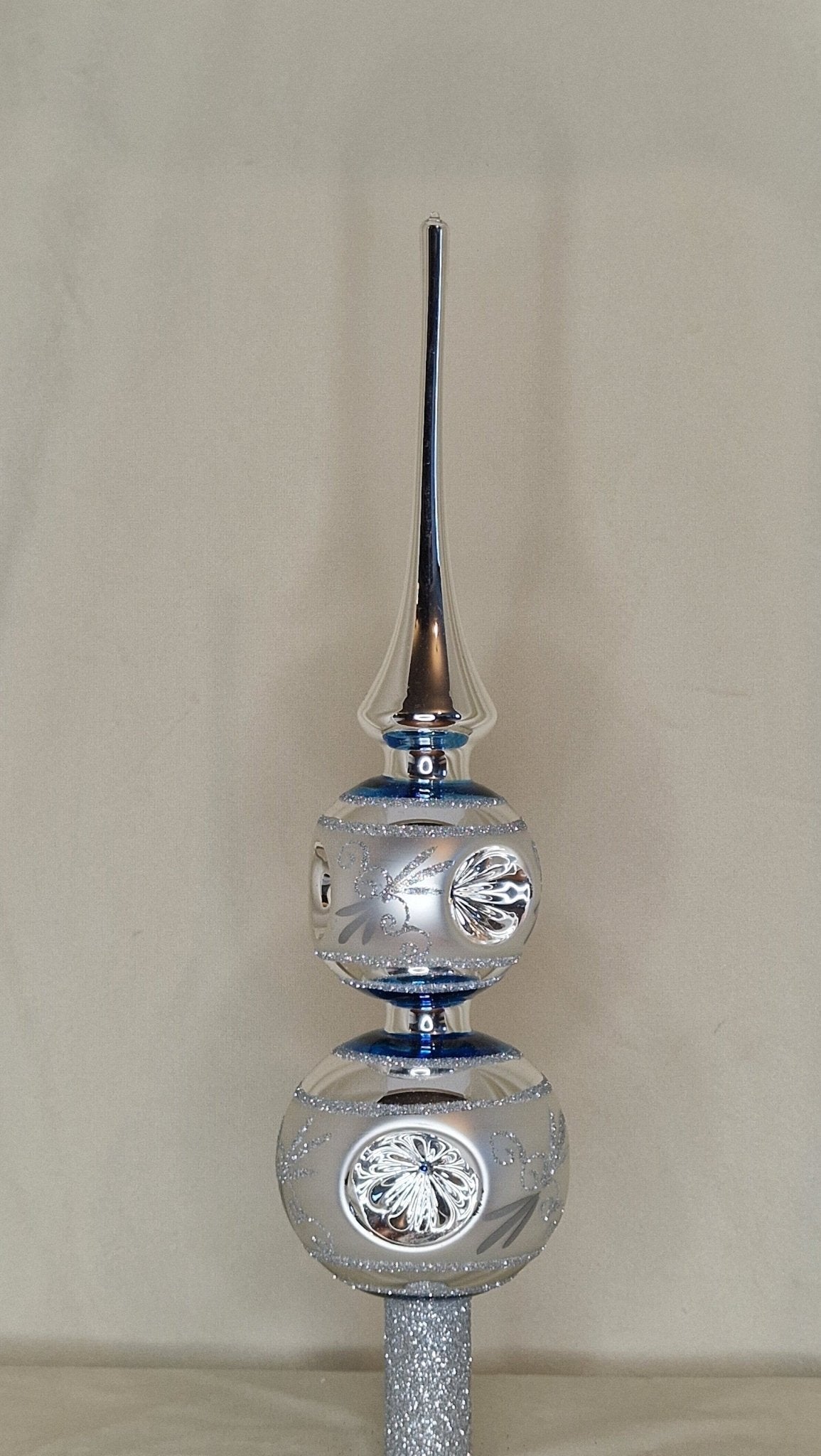 30cm spira i silver och blått med glitter - Julstämning.se