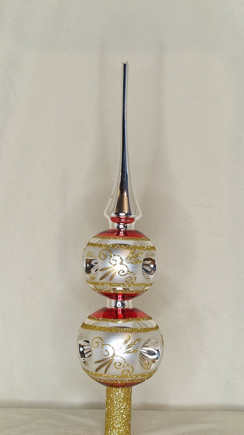 29cm spira i rött, silver, vitt och guldglitter - Julstämning.se