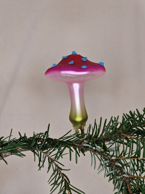 10cm svamp i rosa med blå dekoration, fluorescerande - Julstämning.se